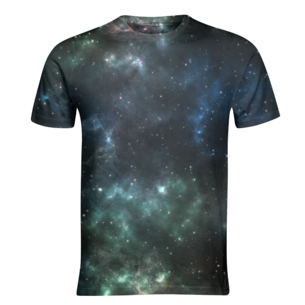 Colorful and magical, aesthetic nebula universe design blue green mind shirt