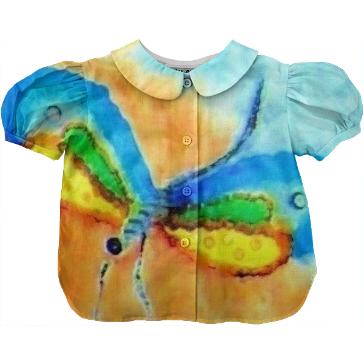Cute yellow turquoise Dragonfly Kids Blouse
