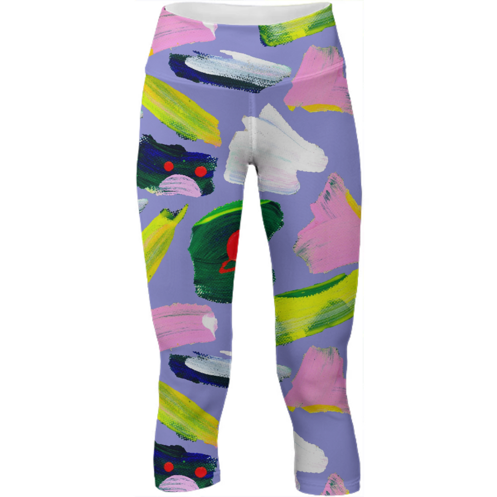 Pouting kitty hand painted yellow blue and red on purple