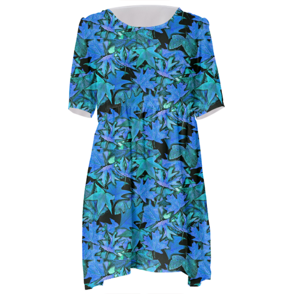 Fall Blue Leaves Babydoll Dress