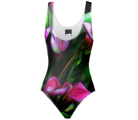 Abstract pink calla Lily Swimsuit