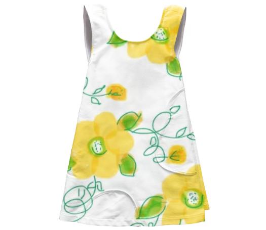 Girls Yellow Flowered Apron Dress