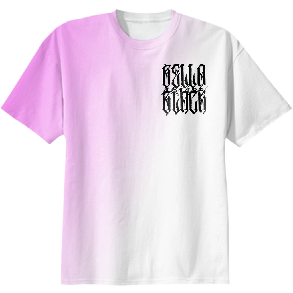 simple black logo pink white shirt