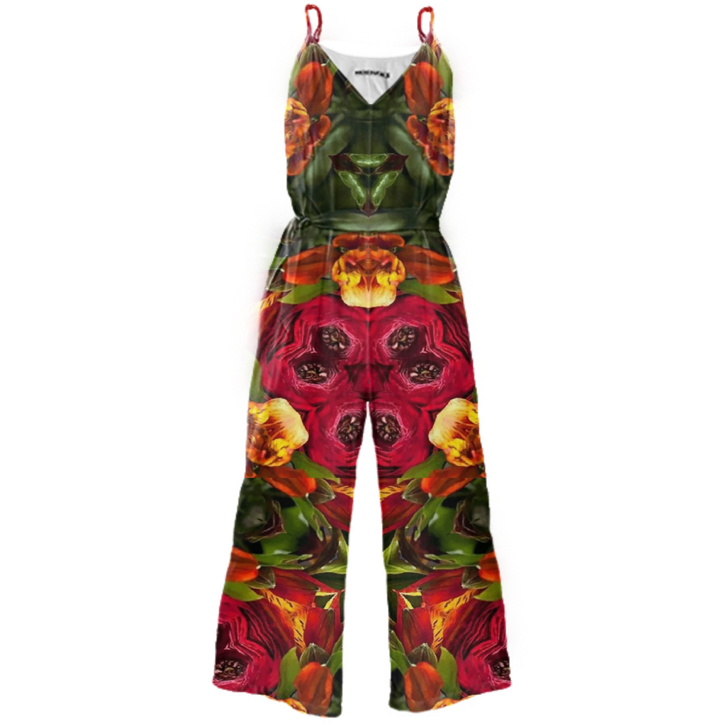 Deep Flora Tie Waist Suit