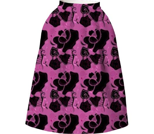 Ornamental handdrawn Skirt with Black Lace