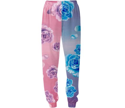 Split Color Rose Comfies Blue and Pink Sweatpants