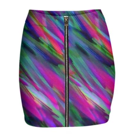 Colorful digital art splashing G400 GABRIEL HELD NEOPRENE MINI ZIP SKIRT