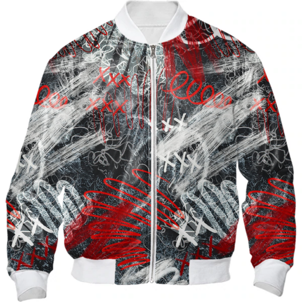 Red-black pattern in trash polka style with scribbles