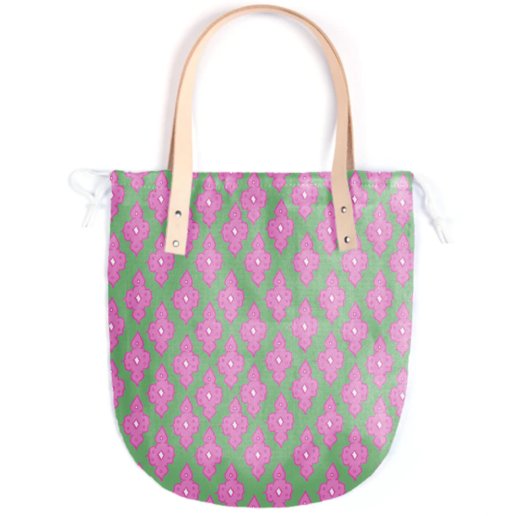 Pink Green Provençal Tote with straps