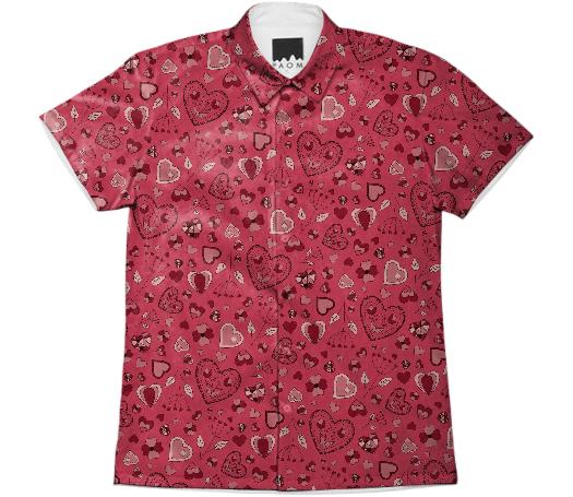 Pink flowers and hearts short sleeve shirt
