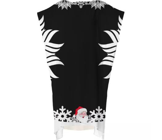 SANTA CLAUS SNOWFLAKE CHRISTMAS BLACK VP SQUARE DRESS