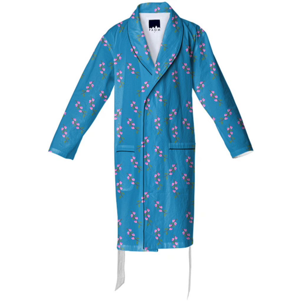Cherry Blossoms on Blue Cotton Robe