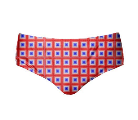 Red White Blue Square Pattern Speedo