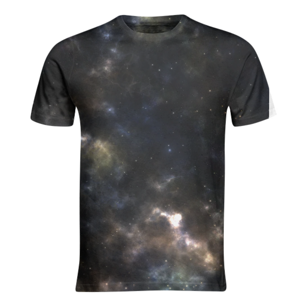 Colorful and magical, aesthetic nebula universe design blue orange shirt