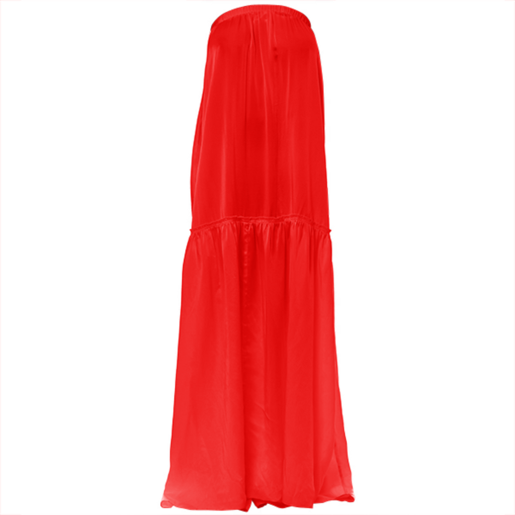 color red VP strapless silk dress