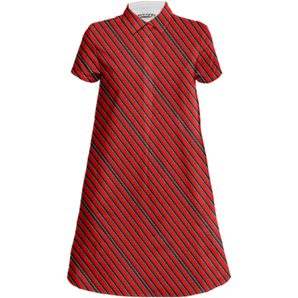 Red Pin Strip Mini Shirt Dress