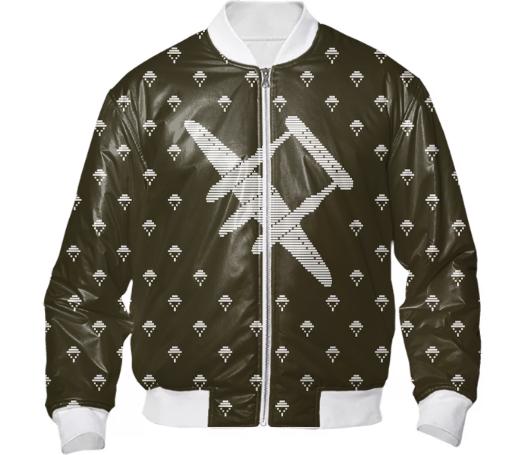 RETRO BOMBER JACKET Vintage Army Green P 38 LIGHTNING FIGHTER JET WWII AIRCRAFT PARACHUTES