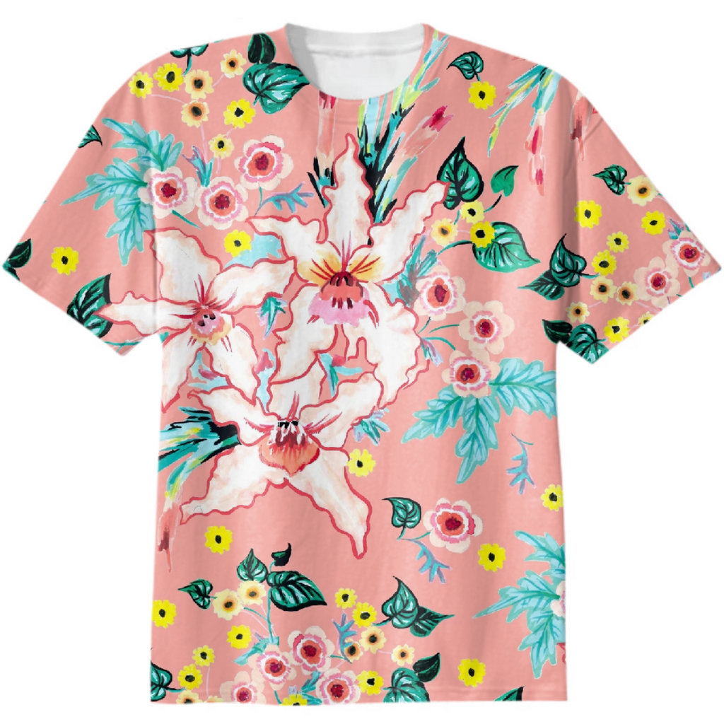 Tropocal coral pink lily floral