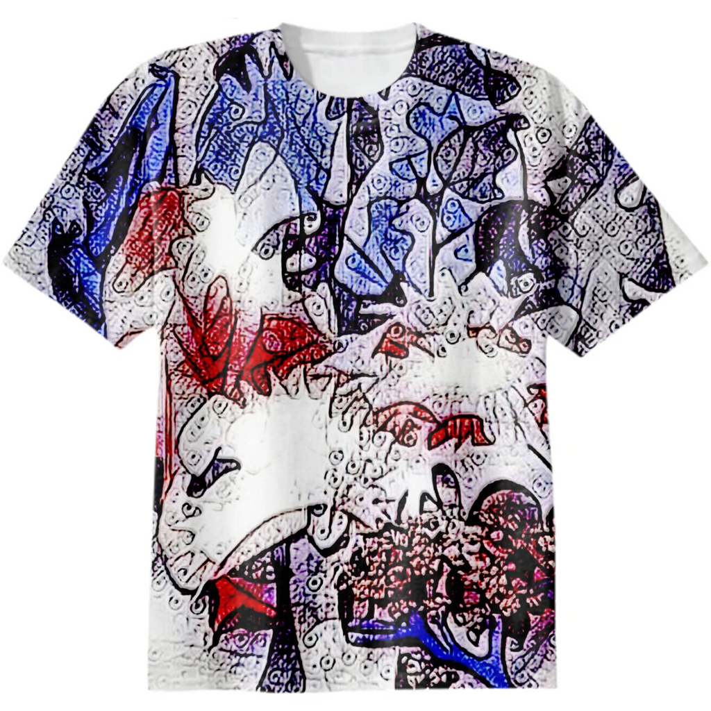 pre-winter, late autumn, winter is close, snow, trees, abstract art, monochrome, white, blue, red