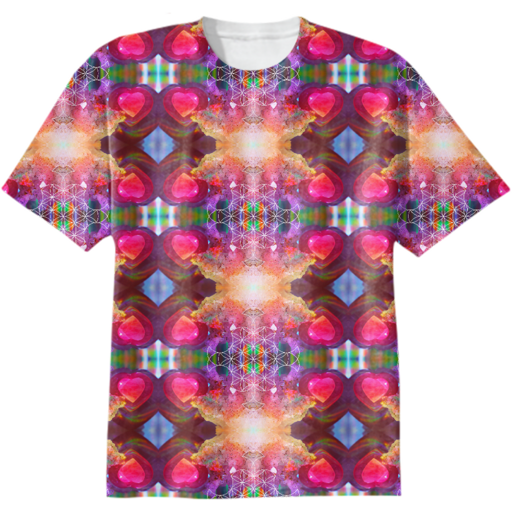 rainbow amethyst and rose quartz crystal rainbow mandala ~ cotton tshirt  ~ design 04
