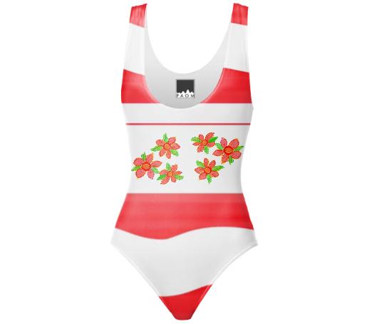 Red Wave Stripe Swimsuit