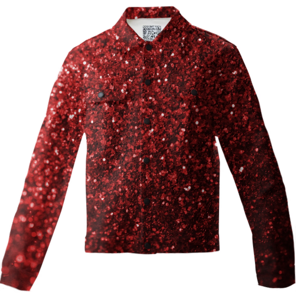 Red Glitter Photograph Twill Jacket