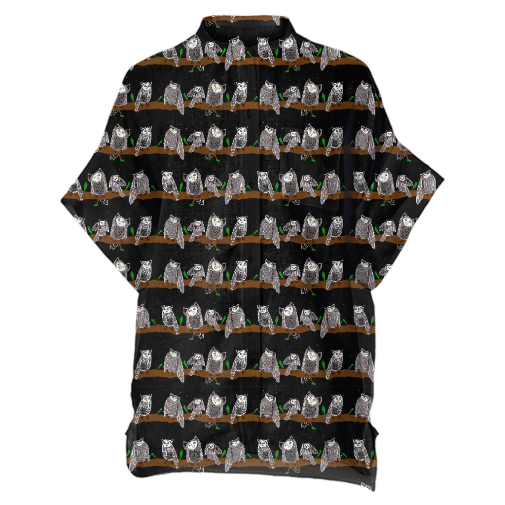 Cute Owls Pattern Boxy Linen Shirt