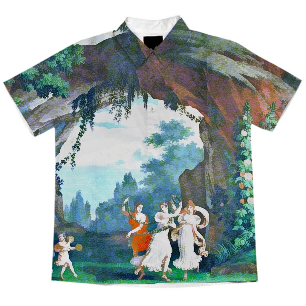 Young Girls Dancing before a Grotto woodblock painting 1820 House of Dufour vintage wallpaper short sleeve blouse
