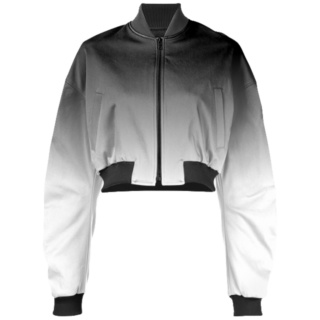 White & Black Fade Cropped Bomber Jacket