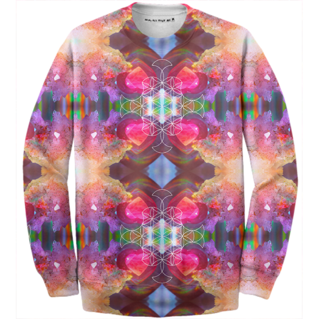 rainbow amethyst and rose quartz crystal rainbow mandala ~ cotton sweatshirt ~ design 01