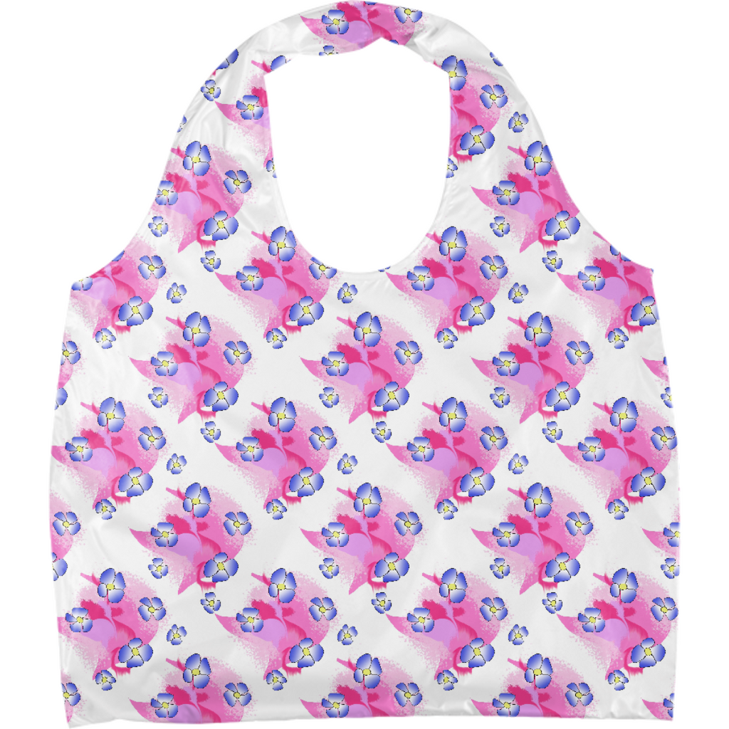 Blue Flowers On Pink Eco Tote
