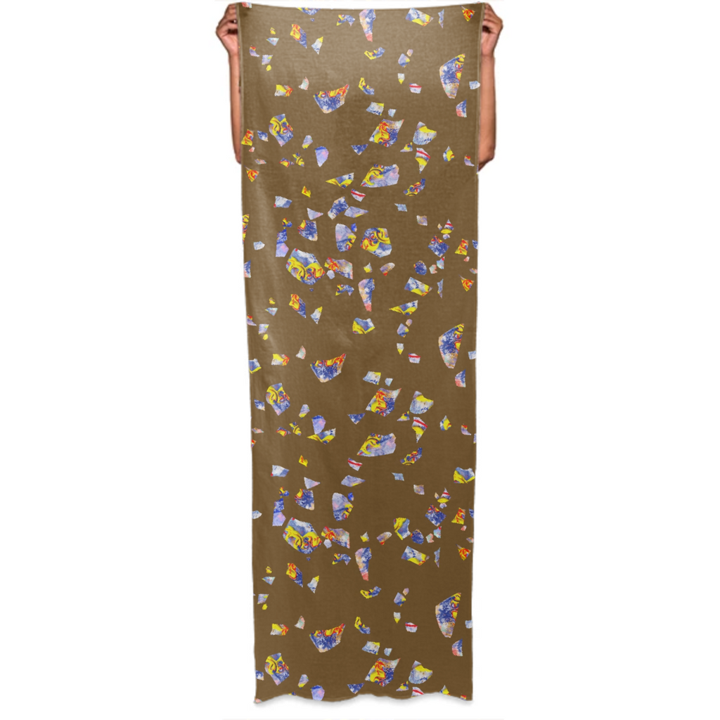Hand-painted abstract terrazzo on brown