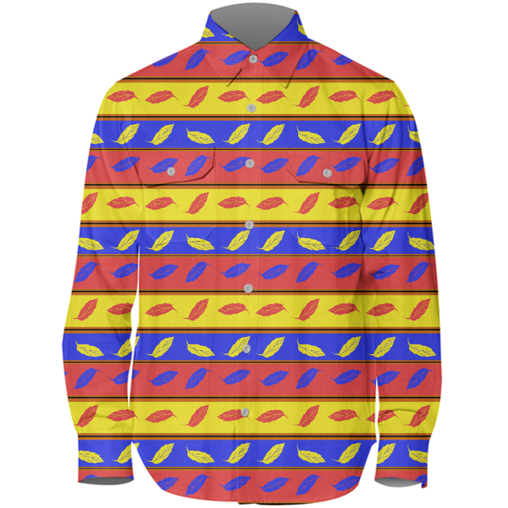Red Yellow Blue Leaves Stripes Workshirt