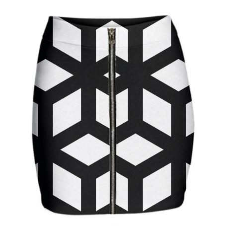 Black and White Geometric Cube Skirt