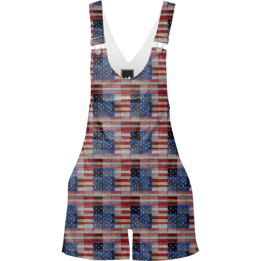 American Flag Quilt Bock Shorteralls