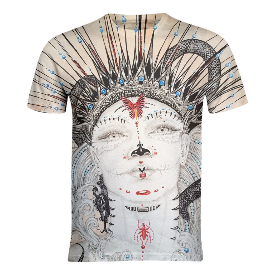 Day of the dead dia de los muertos hand drawn portrait viking inspired snakes butterfly