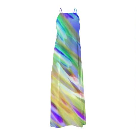 POLY TWILL MAXI DRESS Colorful digital art splashing G401