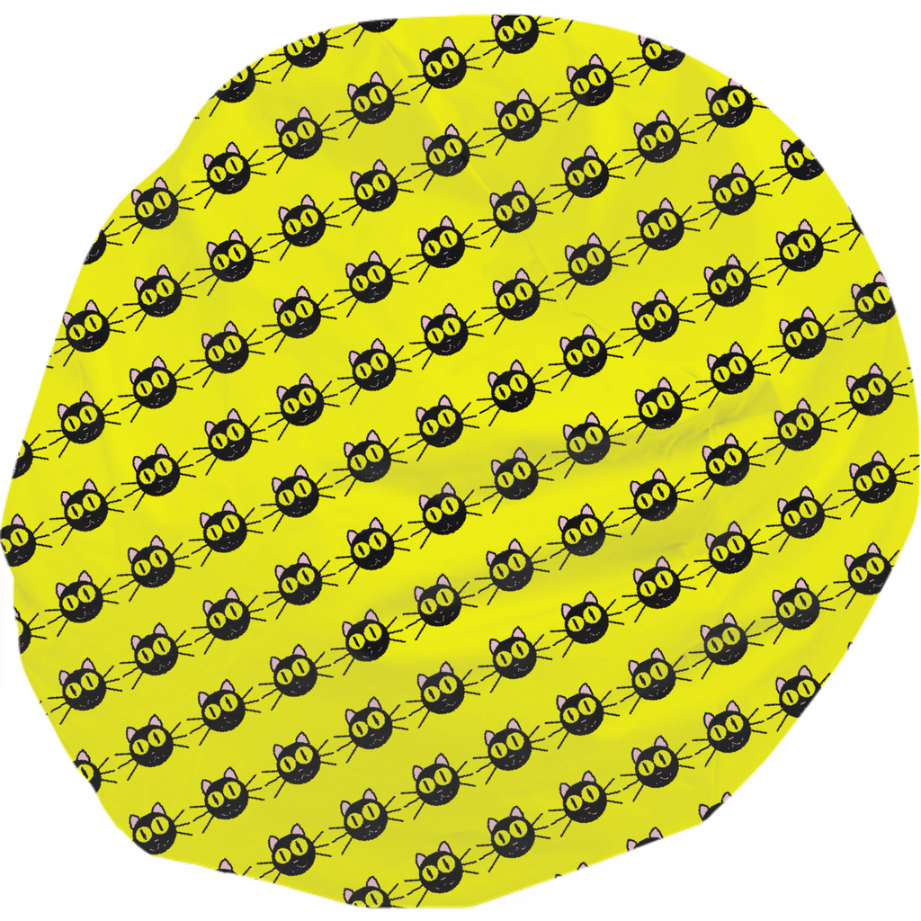Yellow beanbag with black cats pattern