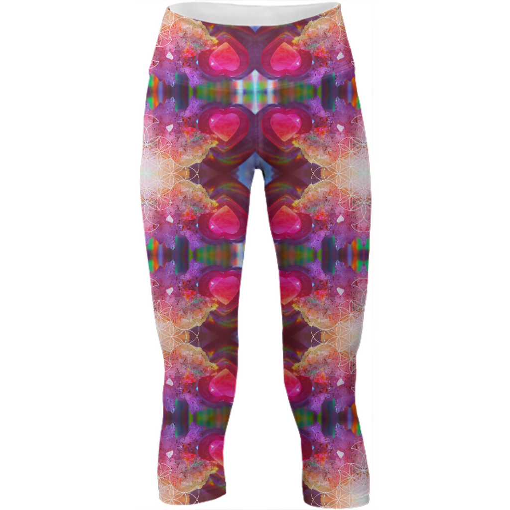 rainbow amethyst and rose quartz crystal rainbow mandala ~ yoga pants  ~ design 03