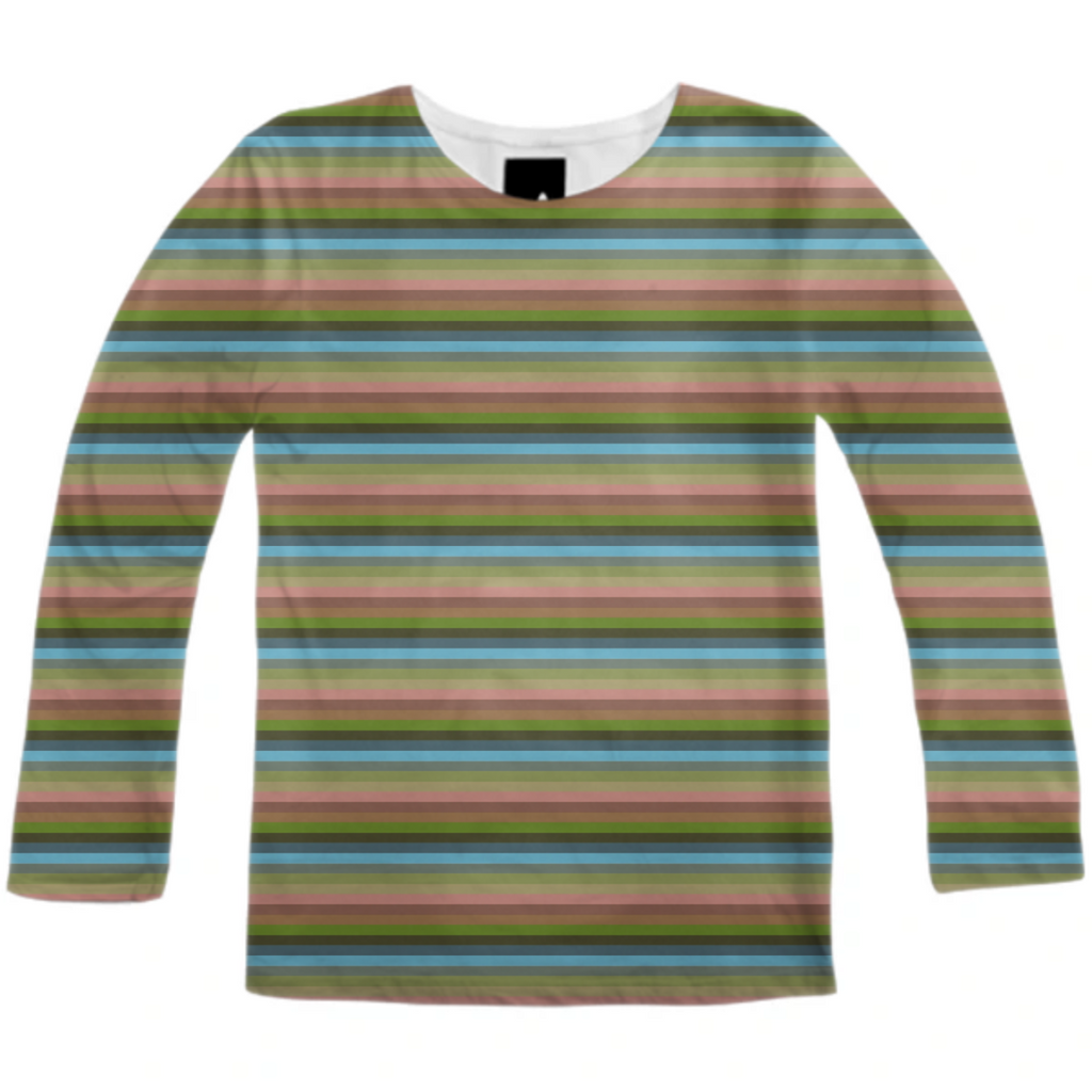 Retro Long Sleeve Striped Shirt Blue Green Pink Stripes Lines