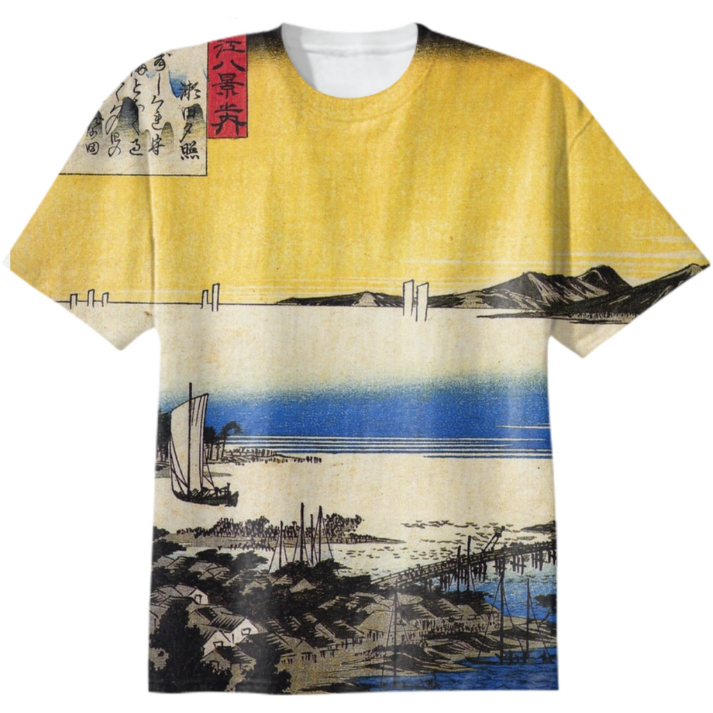 Hiroshige View of a long bridge across a lake, japanese painting