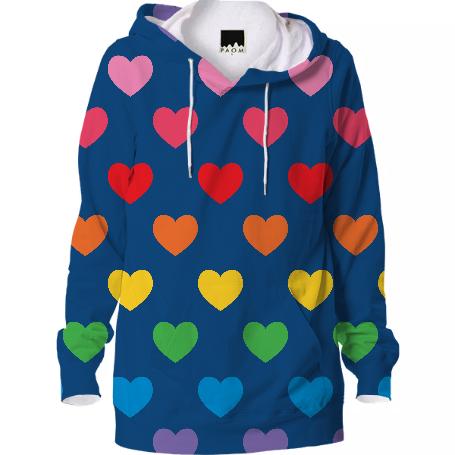 Navy Rainbow Hearts Hooded Sweatshirt