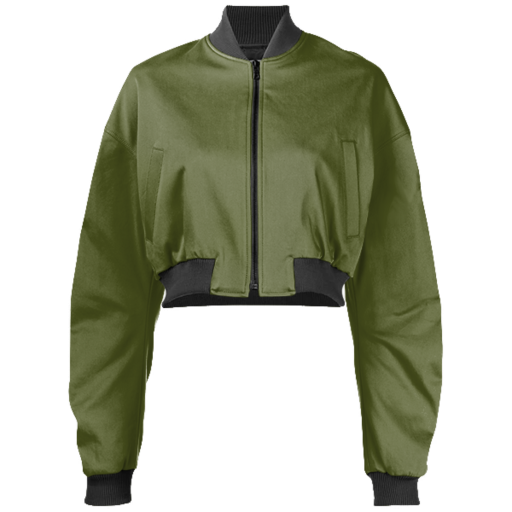 Solid Army Green Color Gabriel Held Cropped Bomber Jacket