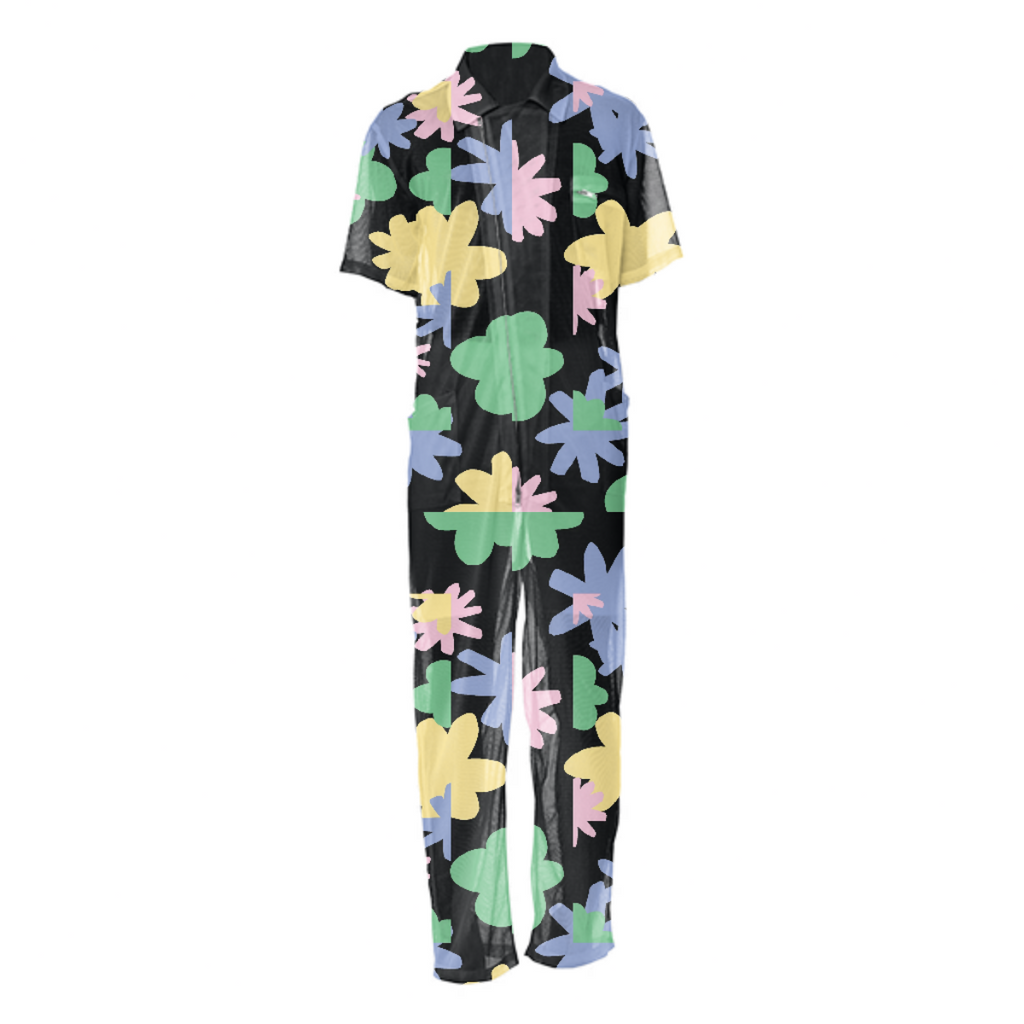 Abstract Flowers Mesh Jumpsuit