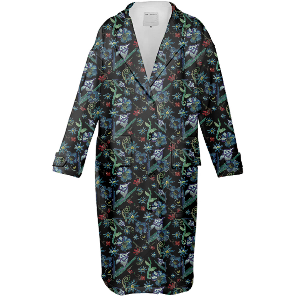 Watercolor Flowers On Black Neoprene Trench