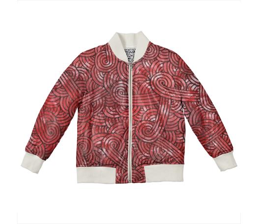 Red and black swirls doodles Kids Bomber Jacket