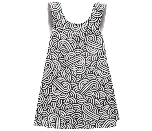 Black and white swirls doodles SSWTR Kids Apron Dress