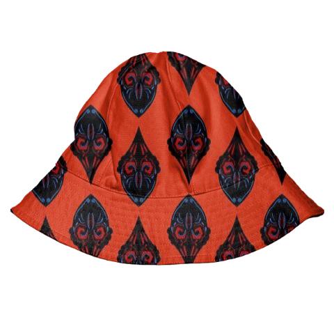 Designers hat with Ornaments black red