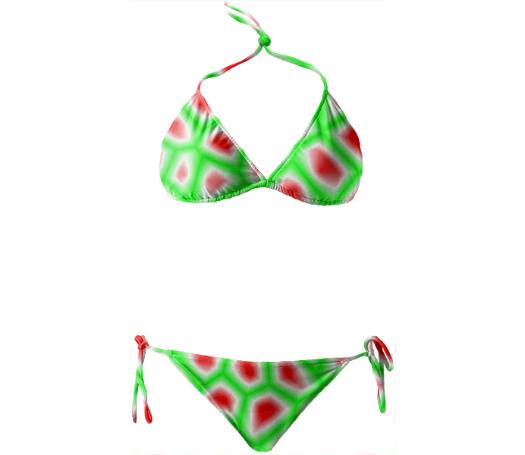 Red Green Voronoi Crackle Bikini