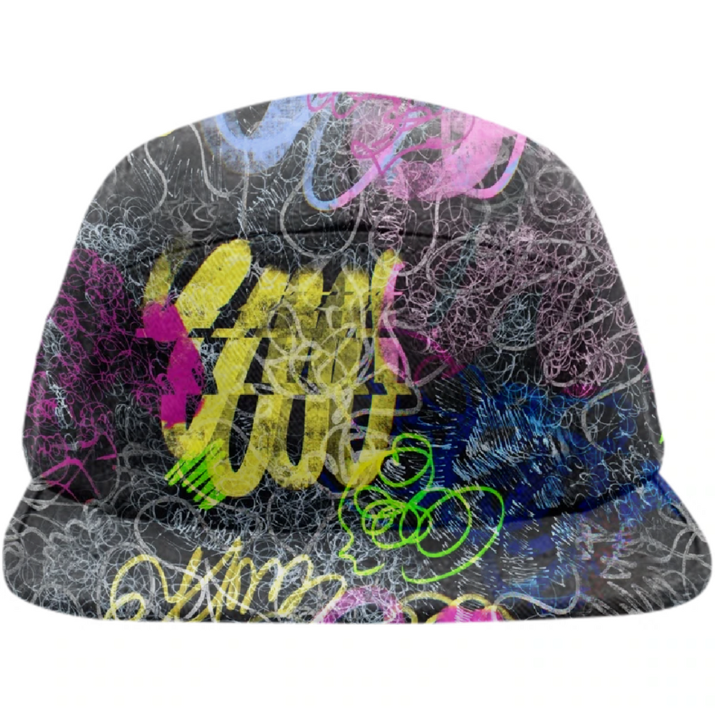 Neon graffiti scratched with distorted scribbles with glitch effect on dark background